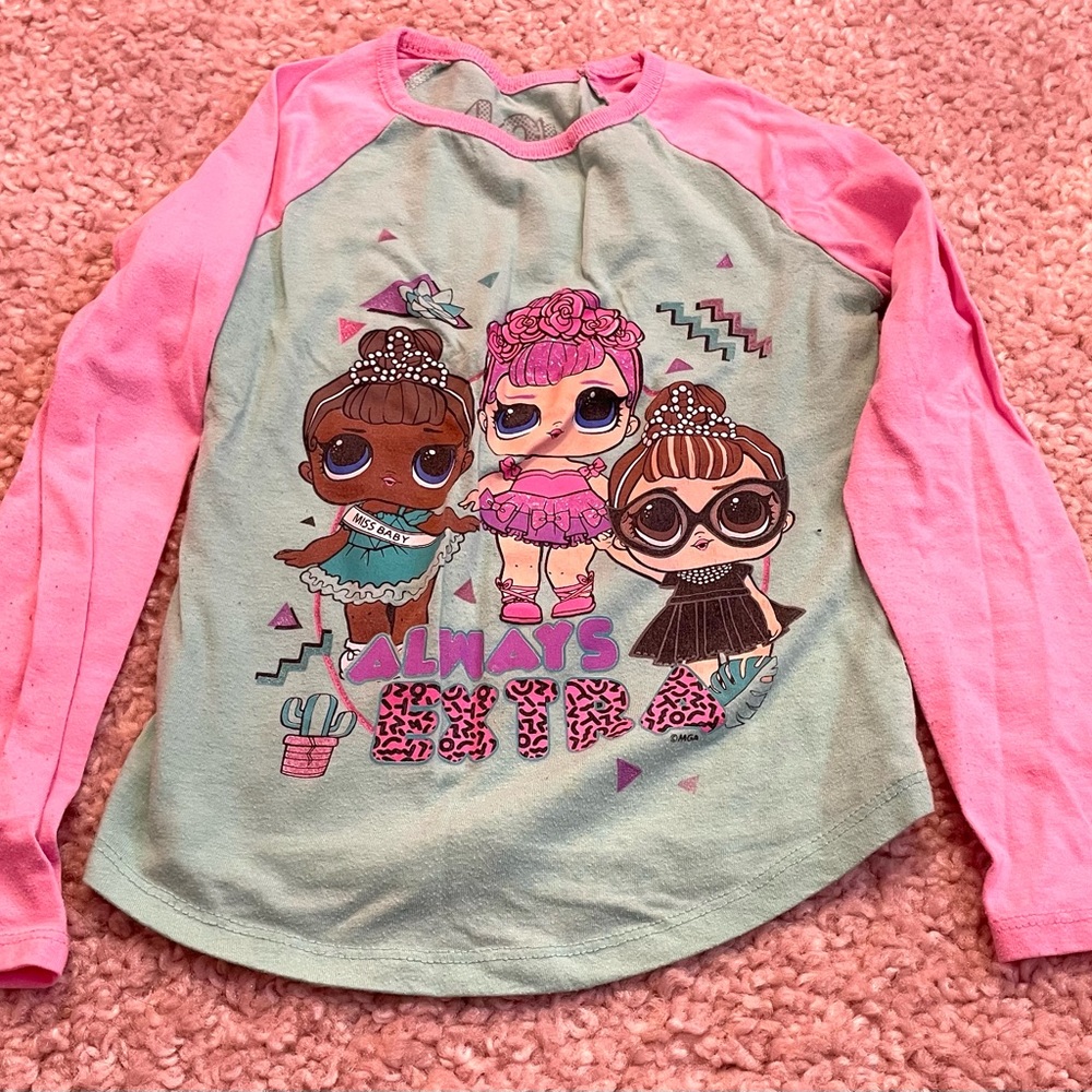Girls small 6 6x lol surprise dolls t shirt long sleeve top glam girl fashion
